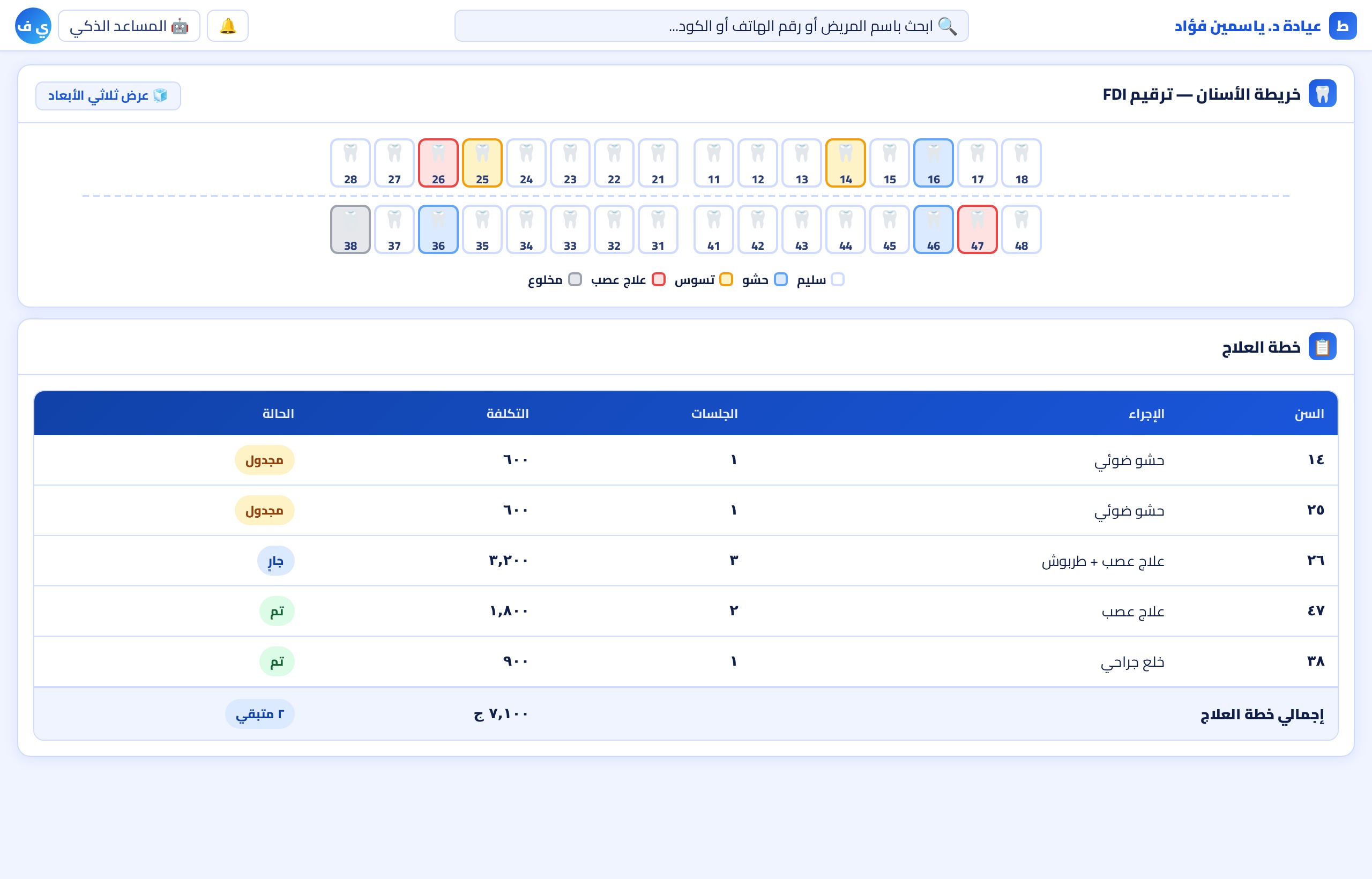 خريطة الأسنان وخطة العلاج